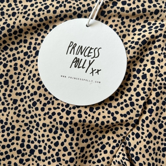 NWT Princess Polly zip up bow tie wrap mini skirt tan and black polka dot sz 6 - Picture 5 of 9